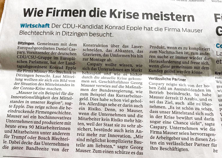 Sachsenheimer Zeitung, Presseartikel vom 16. März 2021